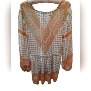 Rose & Olive Boho Semi Sheer Long Sleeve Flowy Top